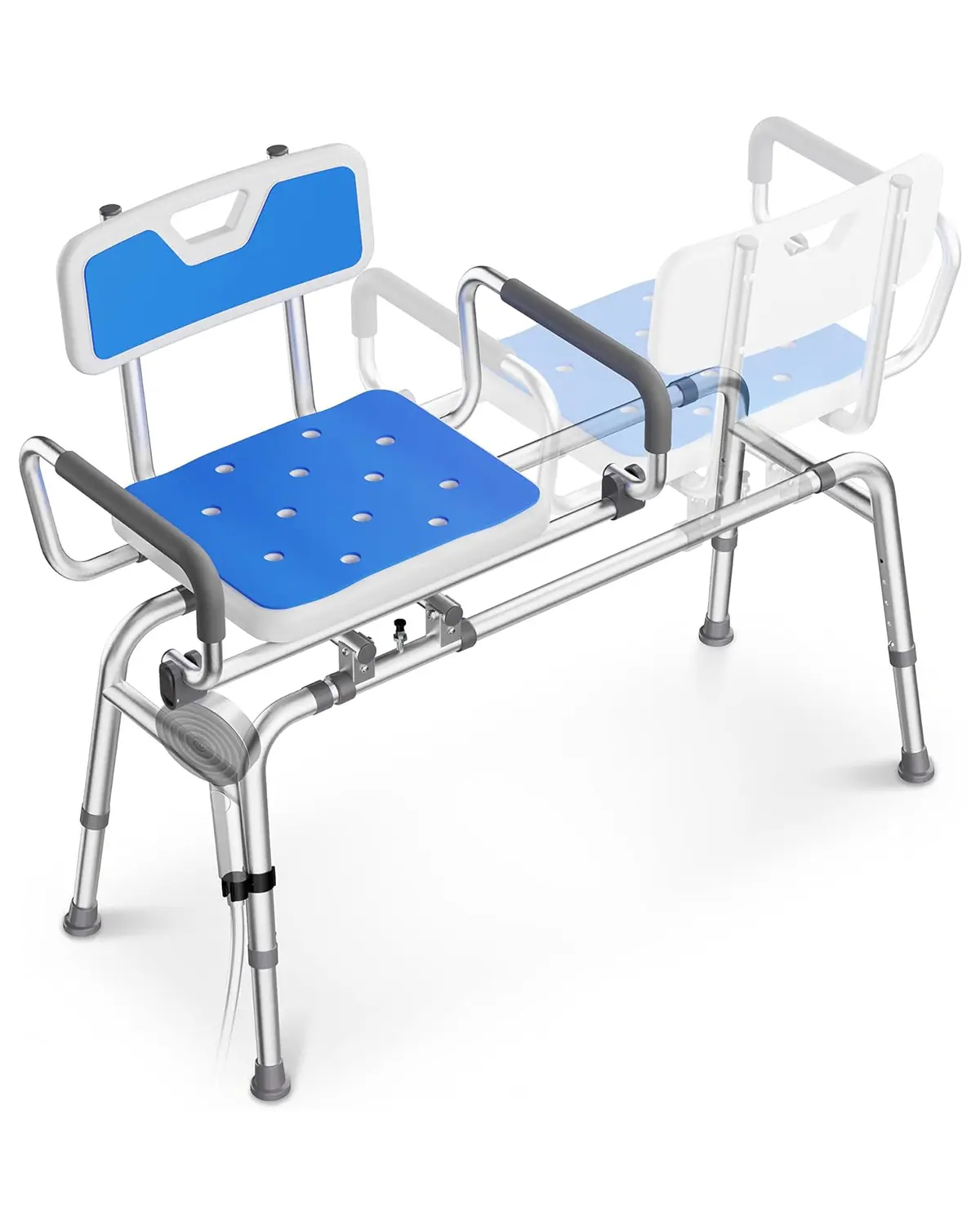 Juswell 360° Swivel Aluminium Shower Chair - Adjustable Height (22.8in-26.8in) Transfer Bench with Rubber Pivoting Arms, Integrated Shower Head Holder, 330lbs Capacity, 5-Minute Assembly for Elderly Bathroom Safety, Barrier-Free Entry, Durability, Swivel,