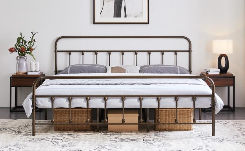 【Heavy Duty】Yaheetech Metal Bed Frame with High Headboard and Footboard, Twin/Full/Queen/King Sizes, Vintage Industrial Style, Under Bed Storage