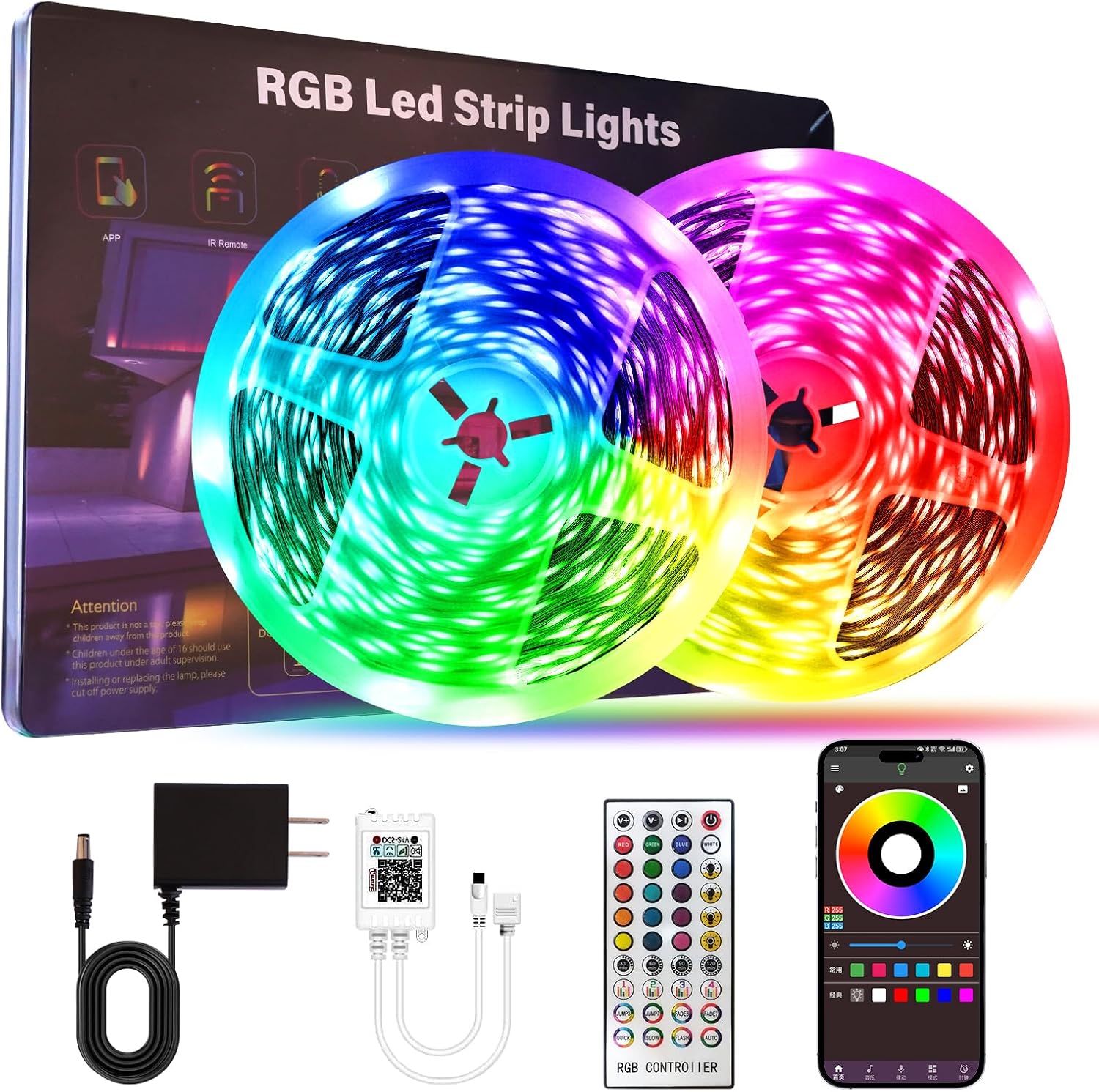 Led Lights for Bedroom 200 FT (2 Rolls 100 FT), with Remote and Application Control RGB Color Changing LED Strip Lights, Music Synchronization