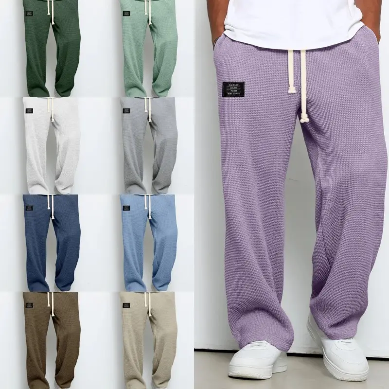 2 Pack Men's Waffle Knit Flared Sweatpants Drawstring Elastic Waist Loose Fit Casual Streetwear Trousers