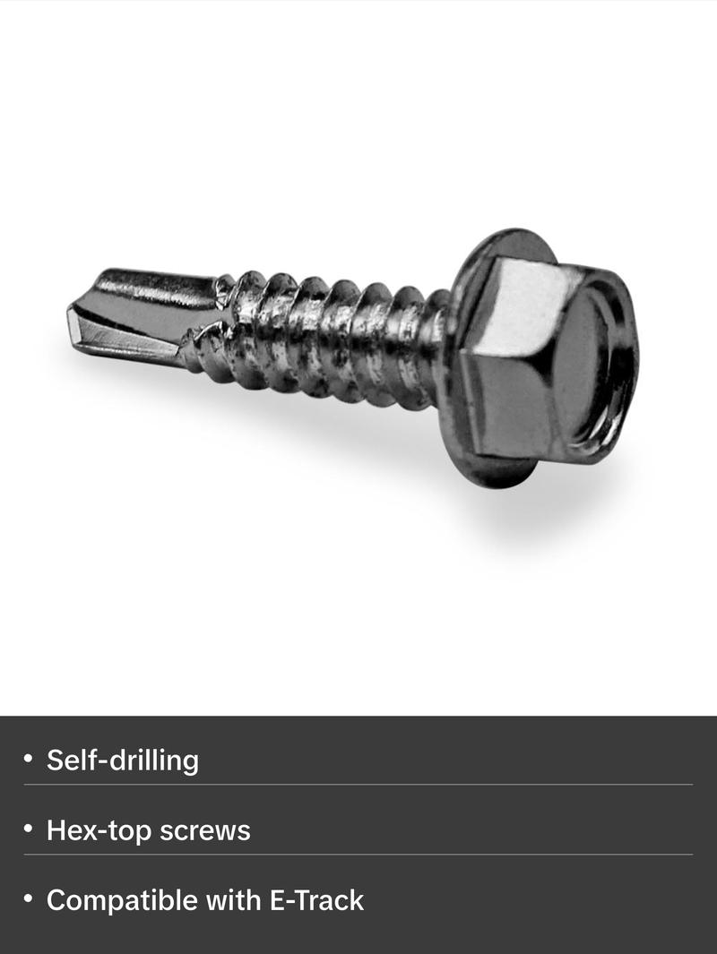 1" E-Track Hex Head Metal Screws With Self-drilling Tips (10 Pack)