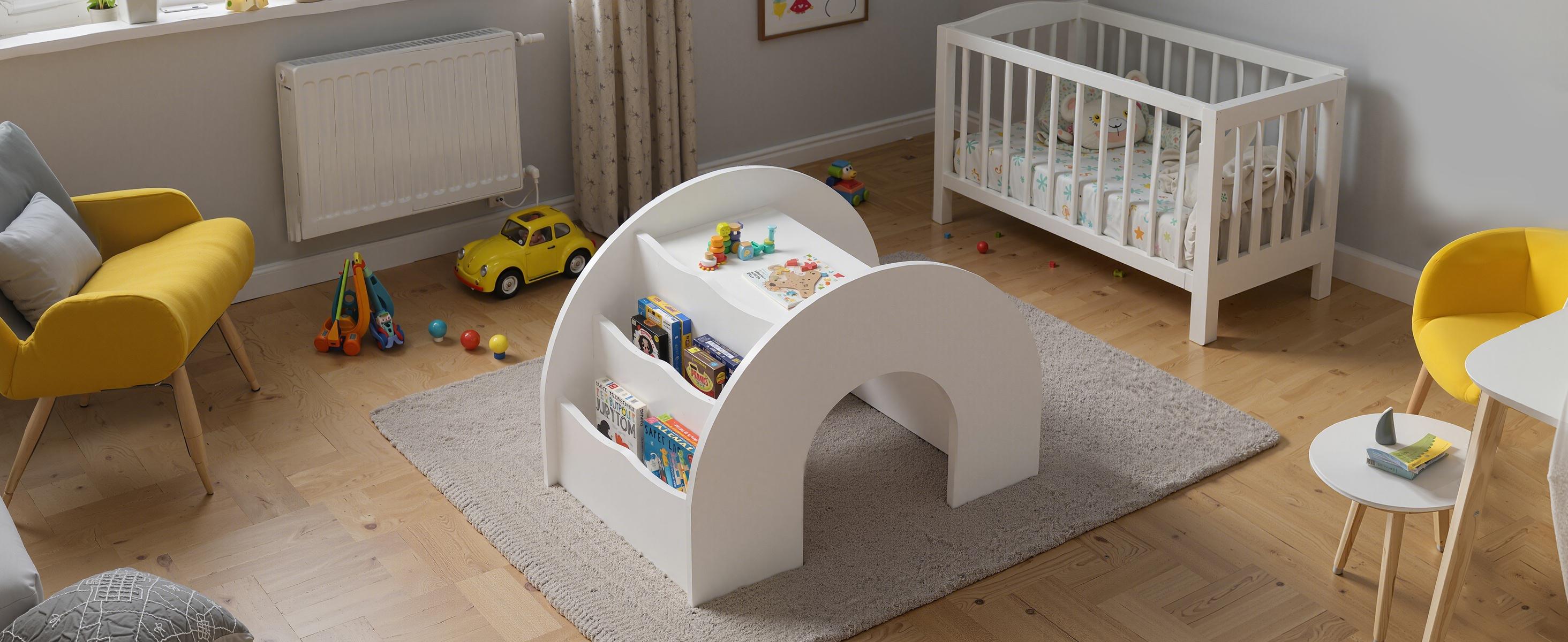 COZPAW 3-in-1 Kids Table and Chair Set, Toddler Activity Table with Book Shelf for Ages 2-7 | Arched Baby Bookshelf with Desk for Reading Drawing Playing (white)