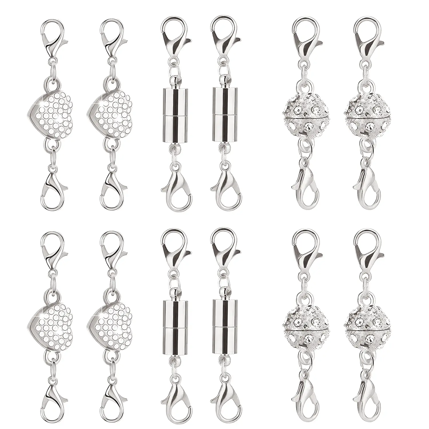 12PCS Double Magnetic Lobster Clasp Extenders - Gold & Silver Closures for Necklaces, Bracelets - Versatile Jewelry Converter for DIY Beading & Jewelry Making