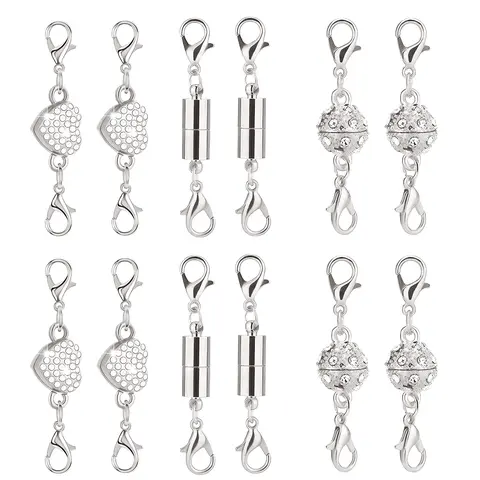 12pcs Double Magnetic Lobster Clasp Extenders Set - Gold & Silver DIY Beading Jewelry Findings, Fast DIY Convert Easy Jewelry Converter, Adjustable Chain for Necklaces Bracelets, No Battery Needed No Warning Applicable Adults Beading Supplies