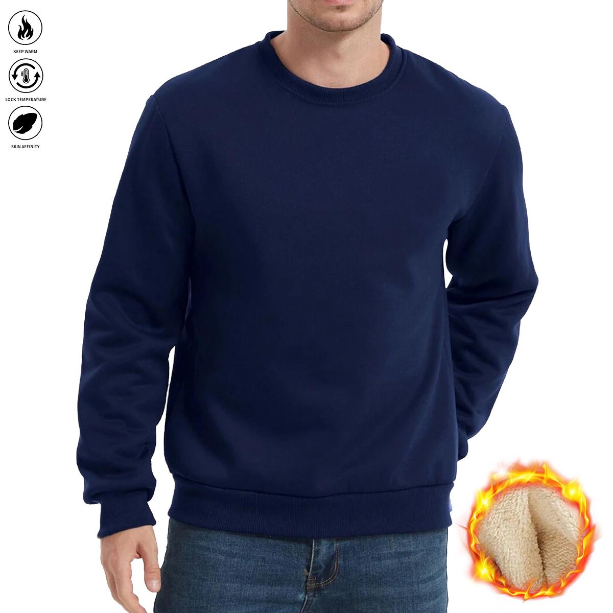 Men's Crewneck Sweatshirt Sherpa Lined Sweatshirts Fleece Pullover Basic Tops Warm Crewneck Spring Winter Sweatshirt Fallfreshness Outdoorfun