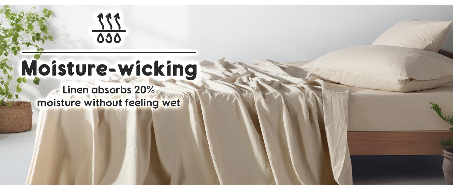 Shilucheng Natural Linen Sheet Set - French Flax Farmhouse Style Bedding, Anti-Tear, Breathable & Machine Washable 16 Inch Deep Pocket Comfortable Environmentally Friendly