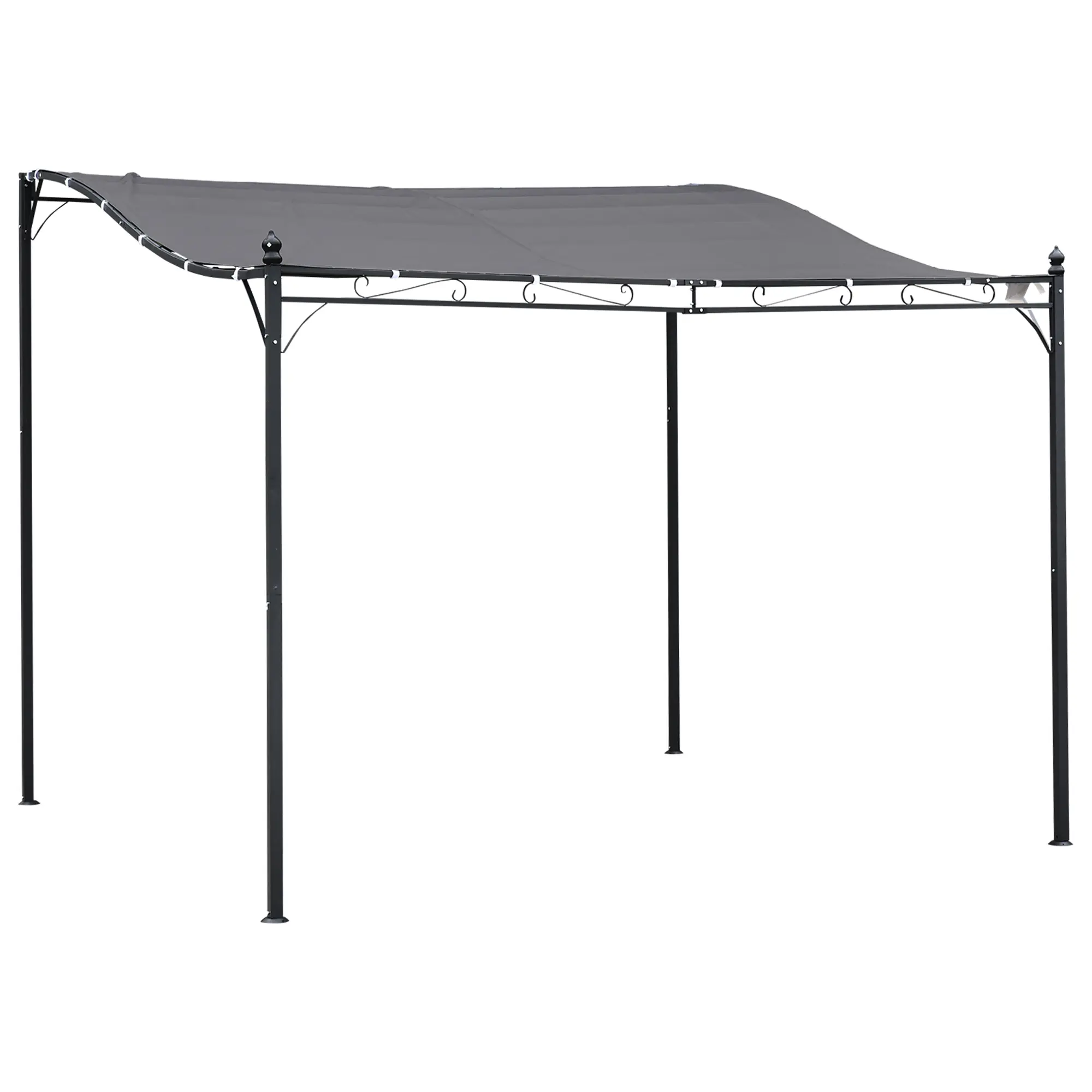 Outsunny 10ft x 10ft European Steel Lean-To Pergola, Outdoor Camping Shelter with Water-Resistant Fabric, Drainage Holes, Steel Frame, End Caps, Curve Motifs & Sun Protection, Sun Shades