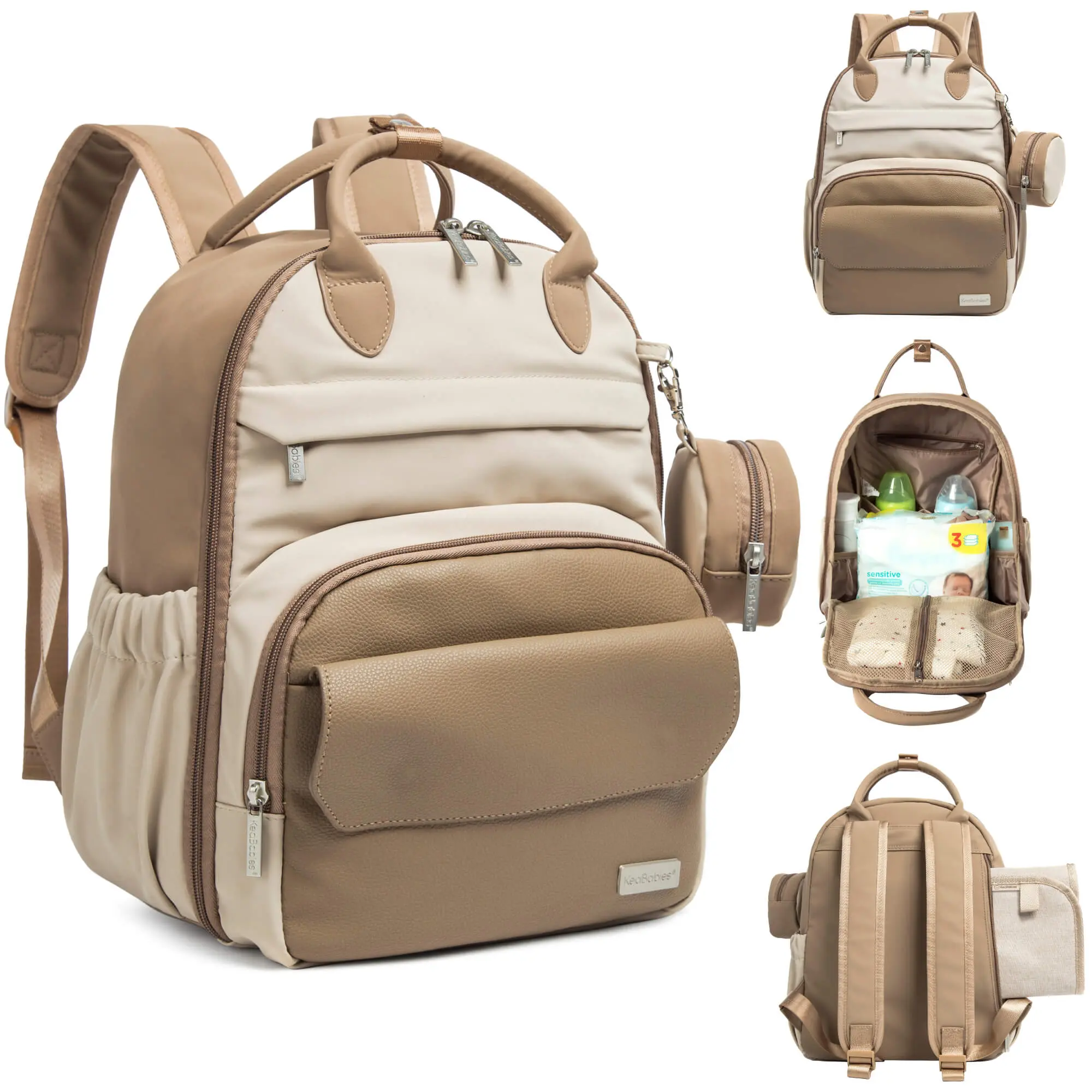 KeaBabies Diaper Bag Backpack - Multifunctional Travel Diaper Back Packs,  Maternity Baby Changing Bags, Compact 12L / 18L Capacity, PU Leather, Waterproof, Unisex, Nappy Changing Pad
