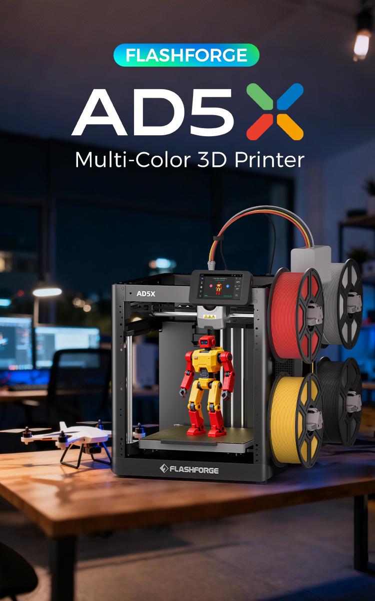 Flashforge AD5X 3D Printer Multi-Color with Display Screen, High Speed 600mm/s, 1 Count, Black
