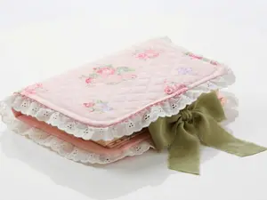 Pink Floral Quilted Bible Cover with Lace Trim and Satin Bow – Feminine Bible Case, Gift for Her Accessory Flower