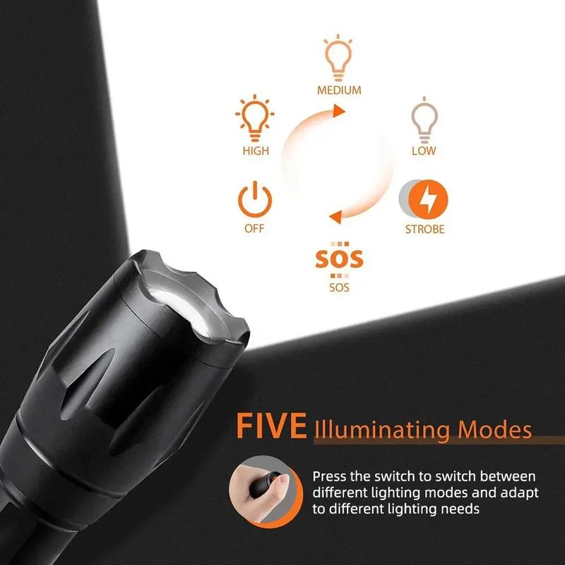 LED Flashlights,Portable Flash Light With 5 Modes & Zoomable,Bright Torch For Camping, Hiking Outdoor, Home Emergency Lighting
