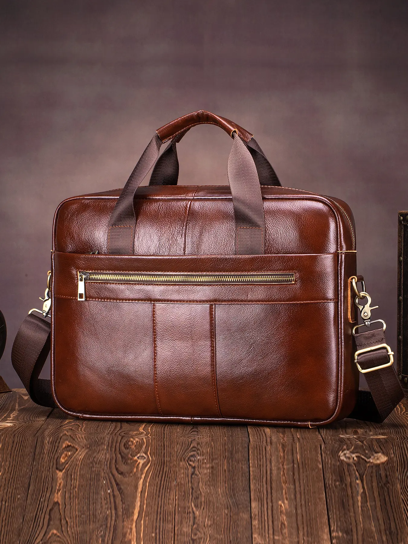 SCHLATUM Men's Genuine Leather Briefcase, Vintage Business Laptop Bag, Multi-Layer Numerous Compartments Large Capacity Versatile Carrying Shoulder Crossbody Bag, Travel Handbag, Travel Essentials