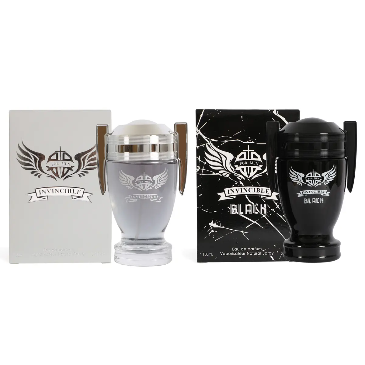 Men's Cologne Bundle - Invincible and Invincible Black Natural Spray Cologne for Men - 100ml/3.4fl.oz. each