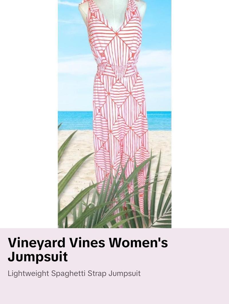 Vineyard Vines Coral Gables Womens Jumpsuit* Lightweight Womenswear Comfortable Overalls Rayon Underwear Comfort Lady Spandex Sleeveless Spaghetti Strap Stripe Striped