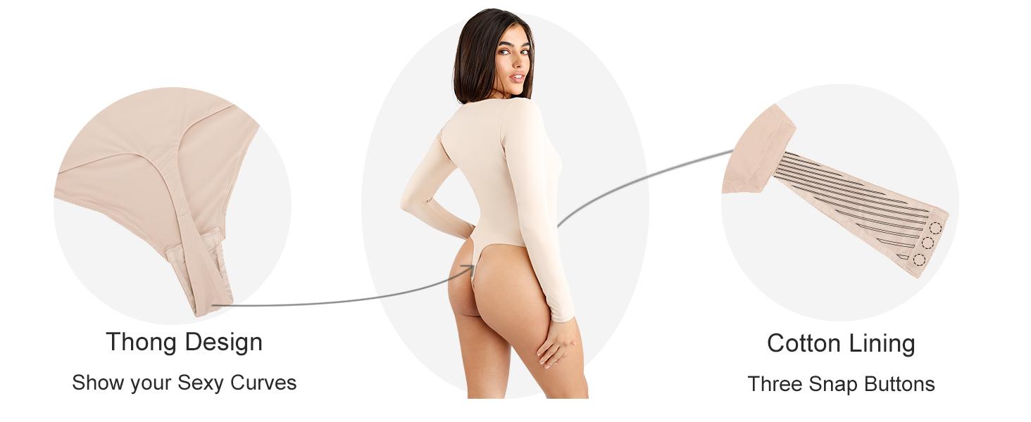 Popilush The Shapewear Bodysuit Seamless Square-Neck Long-Sleeve Bodysuits Comfortable Womenswear Outfit Fabric