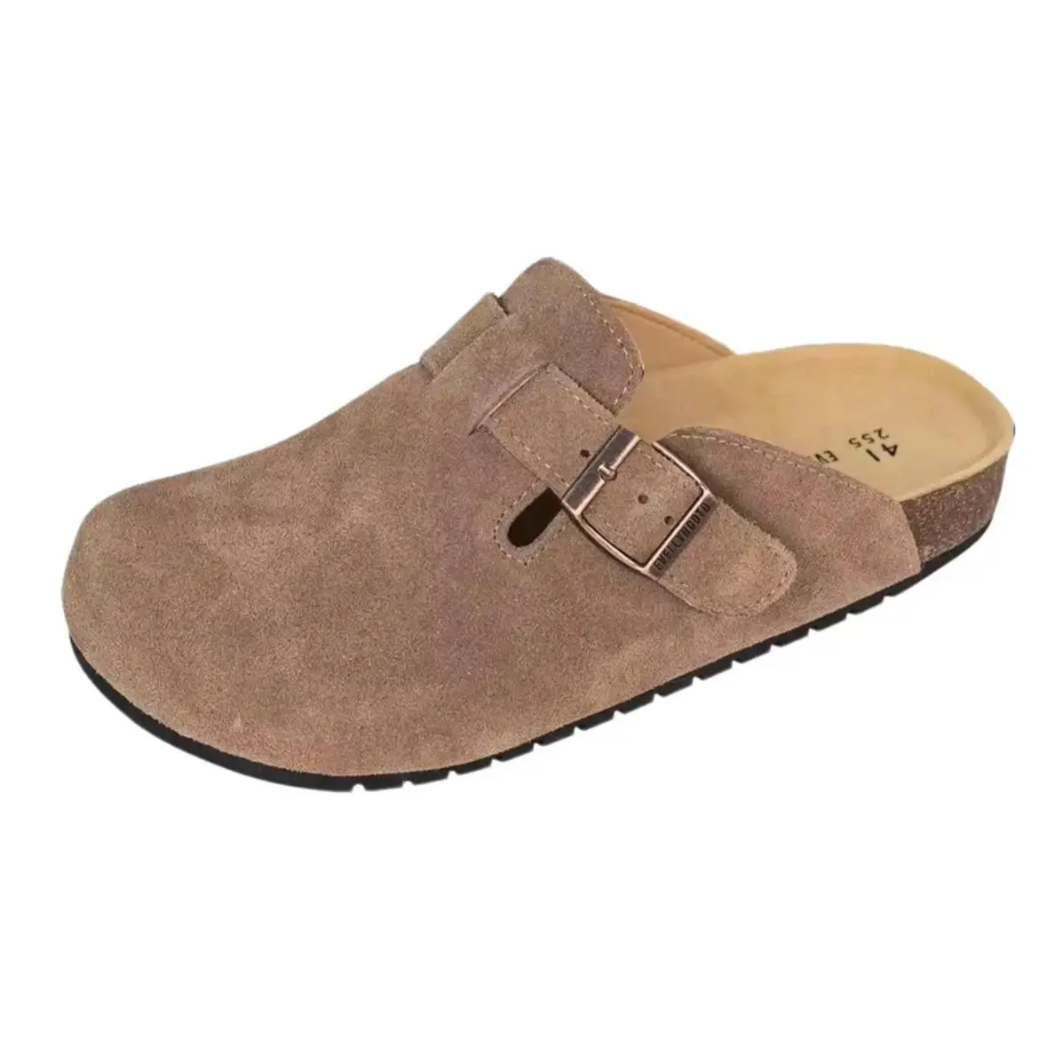 EVELLYHOOTD Women Men Genuine Suede Round Toe Cork Footbed Clogs Potato Shoes Slide Outdoor Gym Shoes with Arch Support Flat Buckle Clogs Retro Fashion Walking Shoes Slippers 【Wide Feet PLS SIZE UP 】,shoes for back to school,back to school shoes