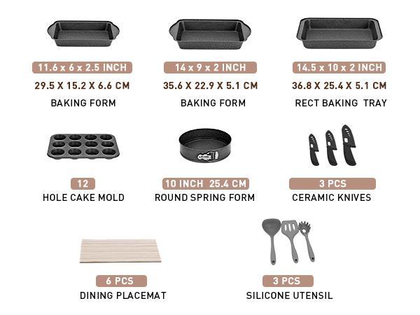 [Live] Cookware & Bakeware Set - 30 Piece Black Granite Cooking Pans Set, Non-Stick Pots and Pans Set，17 Piece green Cooking Pans Set
