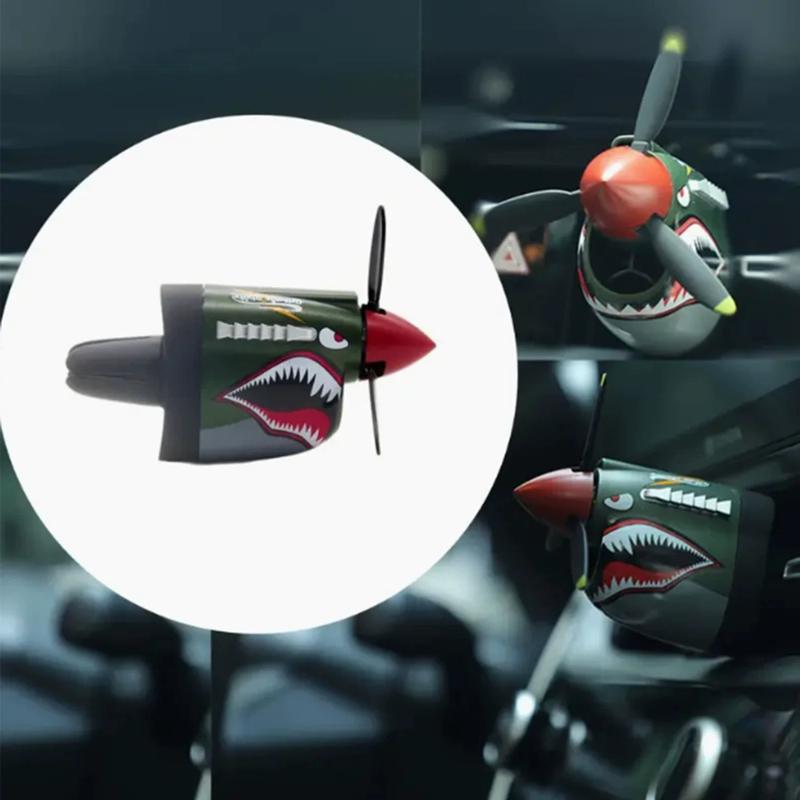 P-40 Fighter Aircraft Aromatherapy Cart 2025 New Mechanical Classic Design Shark Tiger Head Grille Battery Free Air Freshener Small Propeller Ventilation System Compressed Fragrance Refills Green