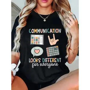 100% Cotton Communication Looks Different For Everyone SPED Teacher ASD T-Shirt
