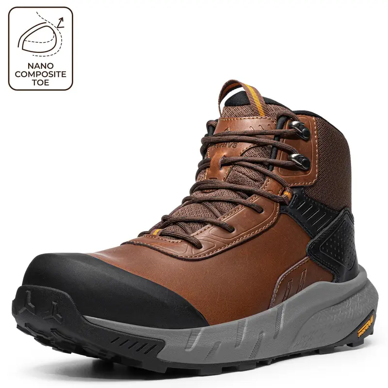【Fall Deals】NORTIV 8 Men's Safety Footwear Work Boots, Plain Leather & Fabric Cuban Round Toe, Waterproof, Lightweight, Non-Slip, Cushioned, Laced, Corrosion-Resistant, Eases Foot Fatigue, for Construction, Warehouse,outdoorfun