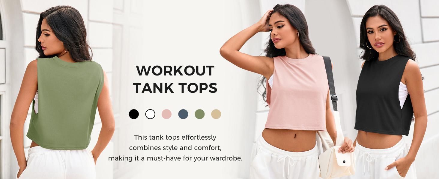 Fisoew Womens Workout Cropped Tank Tops Boxy Loose Fit Casual Sleeveless Shirts Athletic Crew Neck Summer Basic Tees #Springtok #TikTokShopJumpstartSale