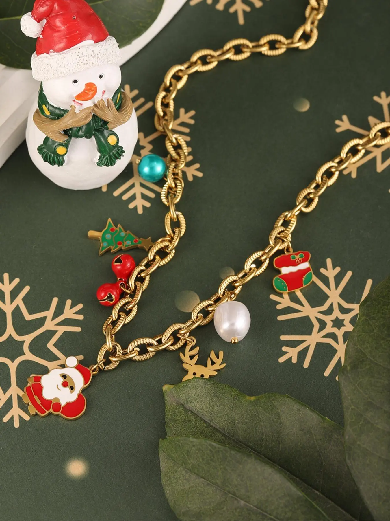 Christmas Theme Cute Cartoon Santa Claus / Christmas Tree Design Pendant Necklace, Stainless Steel Jewelry for Party, Daily Clothing Decor, Trendy All-match & Exquisite Jewelry for Gift