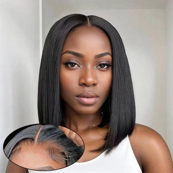 Wiggins Hair Ready And Go Glueless Wig Straight 4x7 Bob Wig Human Hair Glueless Wigs 5x7 Ready To Wear Beginners Friendly