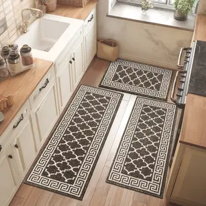 LOKHOM Geometric Kitchen Rug Set of 3 Non-Slip Mats 50x80cm 50x120cm 50x150cm Washable for Indoor Use in Kitchen Laundry Hallway Entryway
