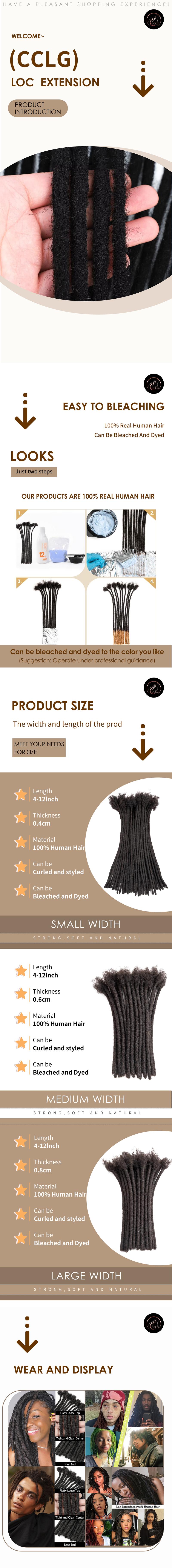 CCLG  Loc extension 100% Human Hair Handmade Dreadlock Extensions | Dyeable & Bleachable | 0.4-0.8cm Width | 4-12 Inches | Perfect for locrepair add Length & Thickness Boost locjourney basic style