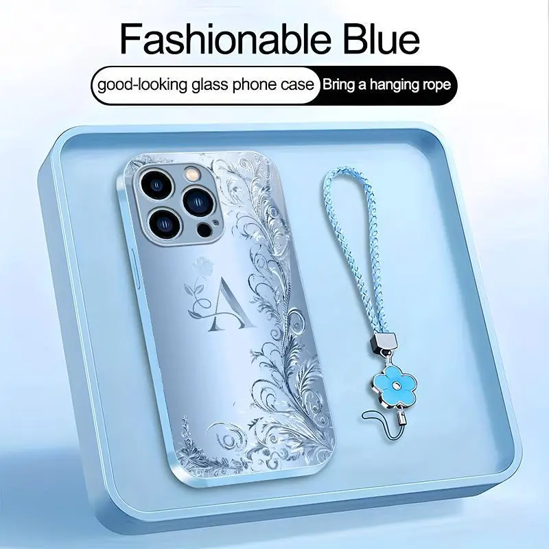 Suitable for [iPhone 13 Pro] high-end women's phone case🤩，a beautiful four-leaf clover lanyard is included🍀，with 26 letters of the alphabet to choose from and exquisite flower patterns，simple and elegant  YM99
