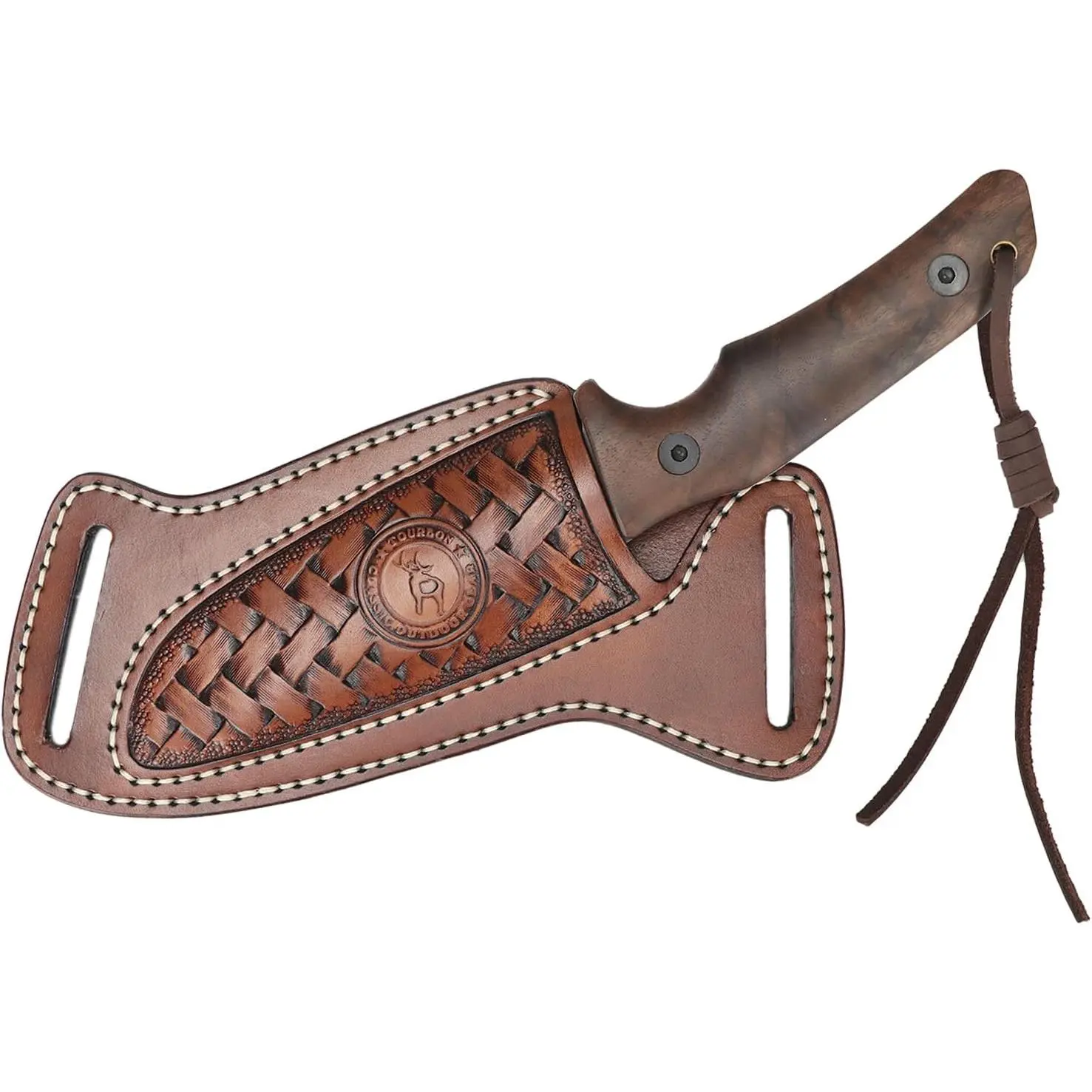 Brown Leather Fixed Sheath - Belt-Mounted Pocket Holster for Right-Side Cross Draw, Open-Top, Everyday Practical Stylish EDC Tool Organizer with Belt Width Compatibility