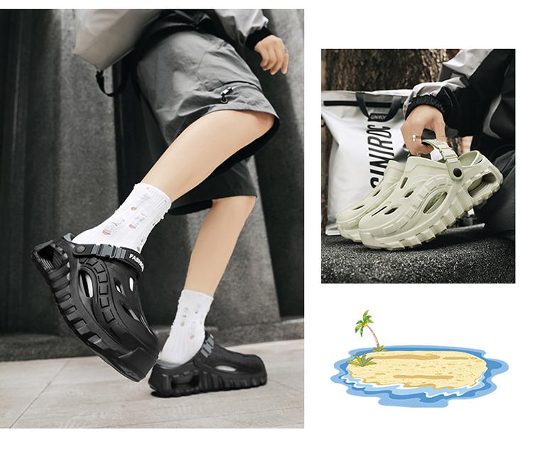 Men's Summer Slippers Outdoor Teenagers Thick Sole Height Increasing Driving Dual Use Closed Toe Cool Hollow Shoes