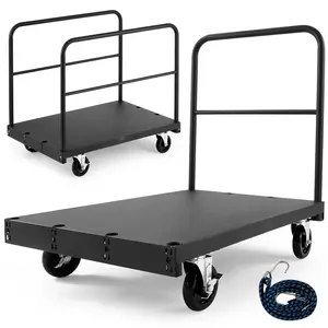 Heavy Duty Drywall Cart Dolly 1800 Lbs Load Capacity, 2-In-1 Steel Panel Truck Cart With 5-Inch Swivel Casters, 36 x 24 Inch Platform, 3 Side Handrails, Industrial Moving Cart For Factory Warehouse Garage Black