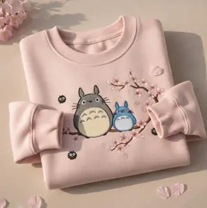 Totoro Embroidered Sweatshirt, Cherry Blossom Totoro Crewneck, Ghibli Inspired Anime T-shirt, Cute Studio Ghibli Gift, Totoro Lover Hoodie