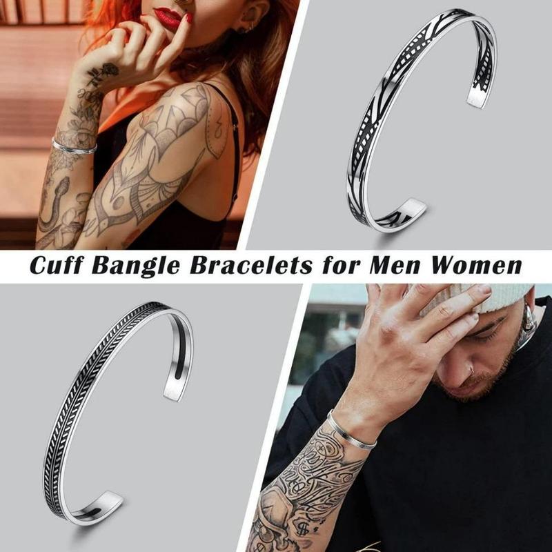 MILACOLATO 4Pcs Stainless Steel Bracelet Men's Cuff Bracelets Silver Cuff Bracelet Leaves Pattern Twisted Open Cuff Bracelet for Men Daily MILACOLATO 4Pcs Stainless Steel Bracelet Men's Cuff Bracelets Silver Cuff Bracelet Leaves Pattern Twisted Open Cuff Bracelet for Men Daily