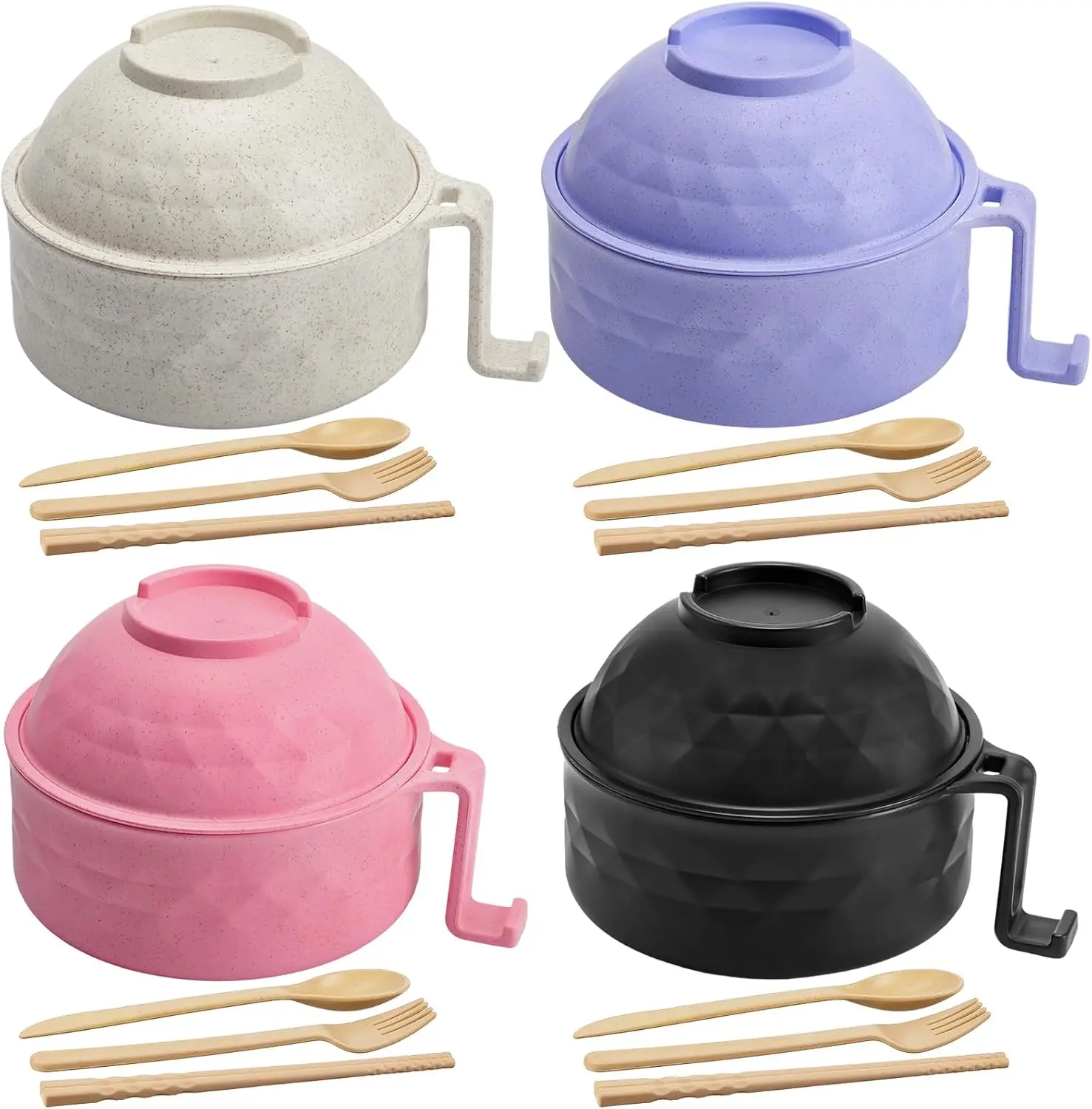 6PC/Set Microwave Ramen Bowl Set, Ramen Noodle Cooker with Lid & Handle,Perfect for Home, Office, Dorm, or College Tableware