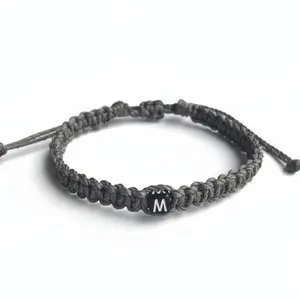 Personalized Initial Letter Bracelet Beach Surfer Gray Braided Macrame Wristband Adjustable Waterproof