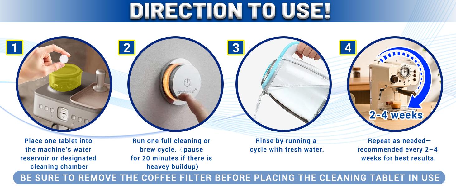 BUBCLEAN Coffee Machine Cleaner Descaler Tablets - 24 Pack, Deep Cleaning and Descaling for All Coffee Makers , Coffee Maker Pot Descaling & Cleaning Tabs, Descale Drip Coffe And Espresso Machines