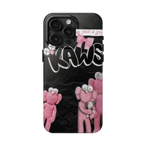 Kaws Graffiti Style Pink Bow Shockproof Case for iPhone 16 Plus Cover