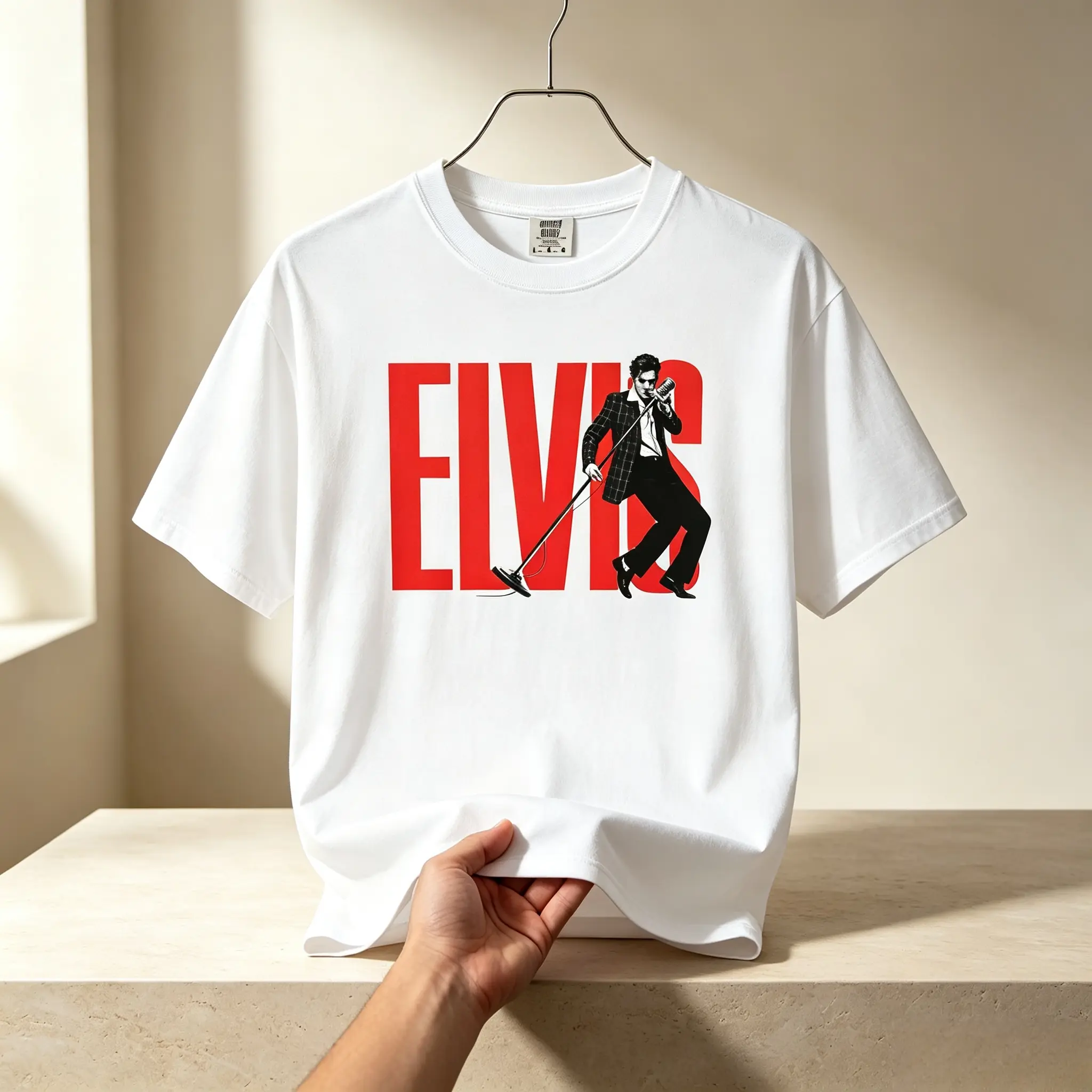 Men's Vintage Elvis Presley Rock And Roll Print Short-Sleeve Cotton T-Shirt - Breathable Fabric Menswear, Retro Music Fan Casual Tee For Men