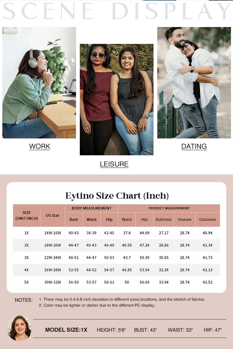 Eytino Women's Plus Size Wide Leg Jeans Elastic High Waist Stretchy Raw Hem Denim Pants with Pockets(1X-5X)