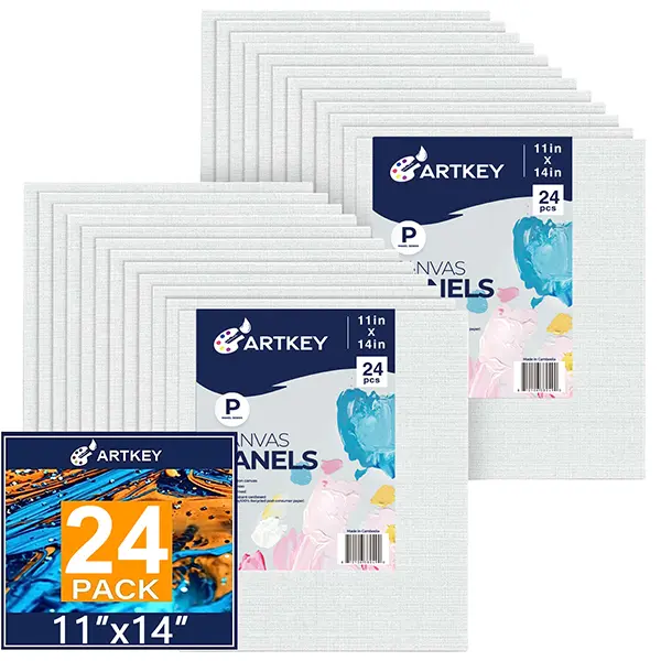 Canvas Panels 11x14 Inch 24-Pack, 10 oz Primed 100% Cotton Canvases for Painting, White Blank Flat Canvas Boards for Oil Acrylics Watercolor Tempera Paints
