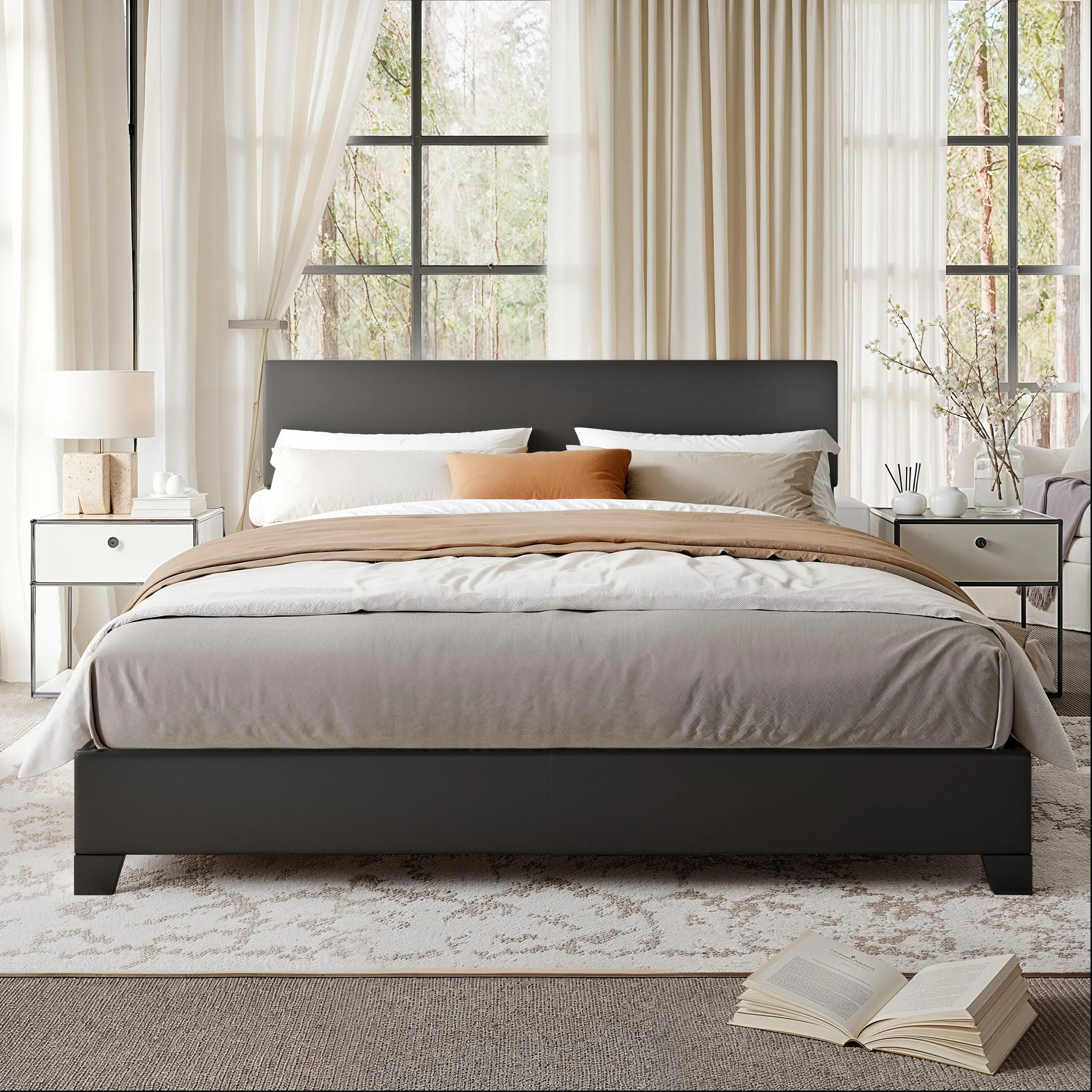 MUTICOR Full/King/Queen Bed Frame Size Upholstered Platform Bed Frame with Line Fabric & Adjustable Headboard,【Frame Only No Mattress】 Wood Slats Support,No Box Spring Needed#TikTokShopDealsforYouDays#DealsforYouDays#Summervibes#Summergarden