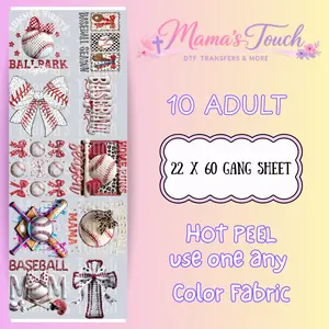 Baesball- DTF Transfers - 22X60 Gang Sheet - NOT a shirt OR a digital product!