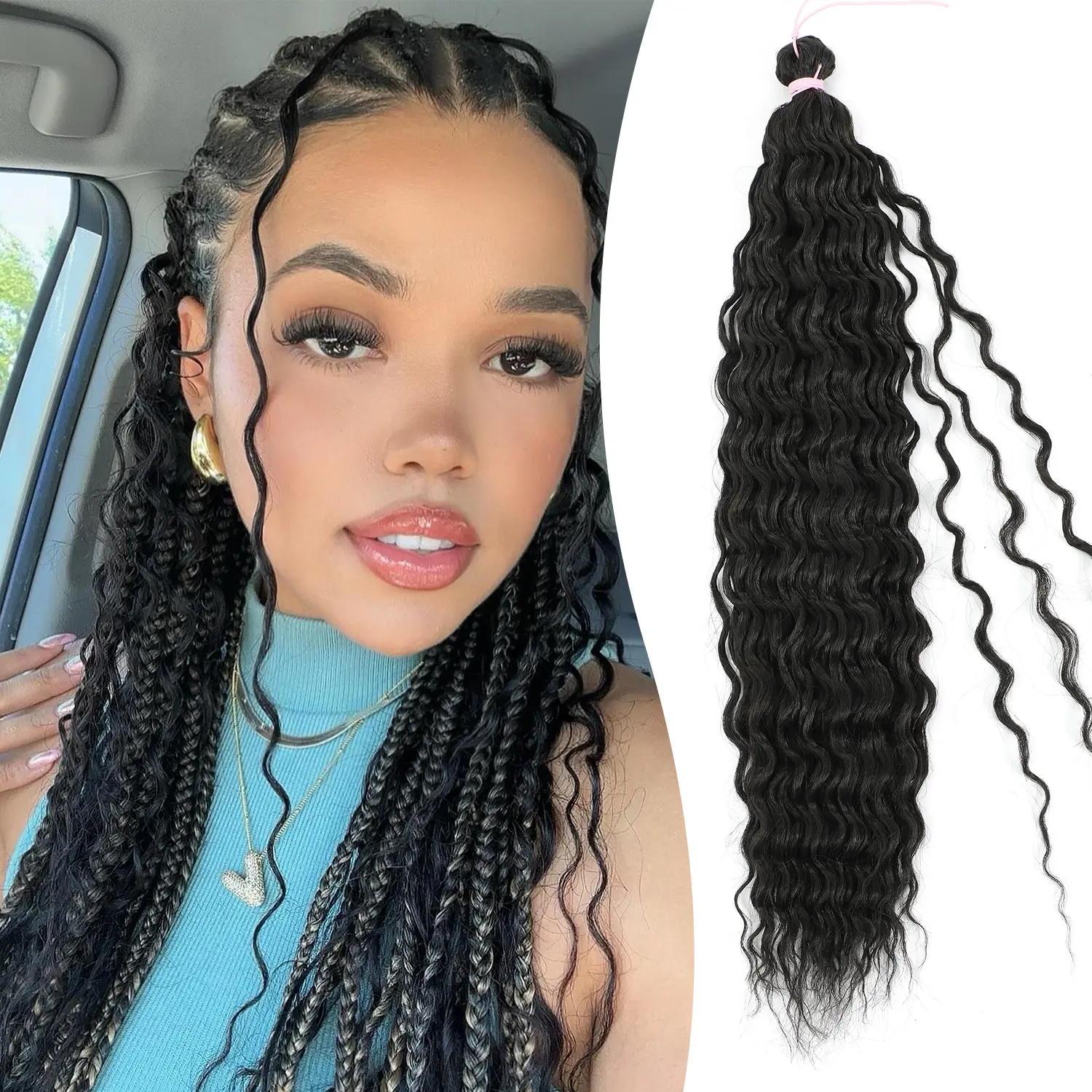HUA Boho Braiding Hair 20 Inch Deep Wave Bulk  130g/Pack Protein Synthetic Hair Boast A Human Hair Like Touch, Long Curly Crochet Extensions for Goddess Braids, Ginger Orange 350 for Festival/Concert/Clubs
