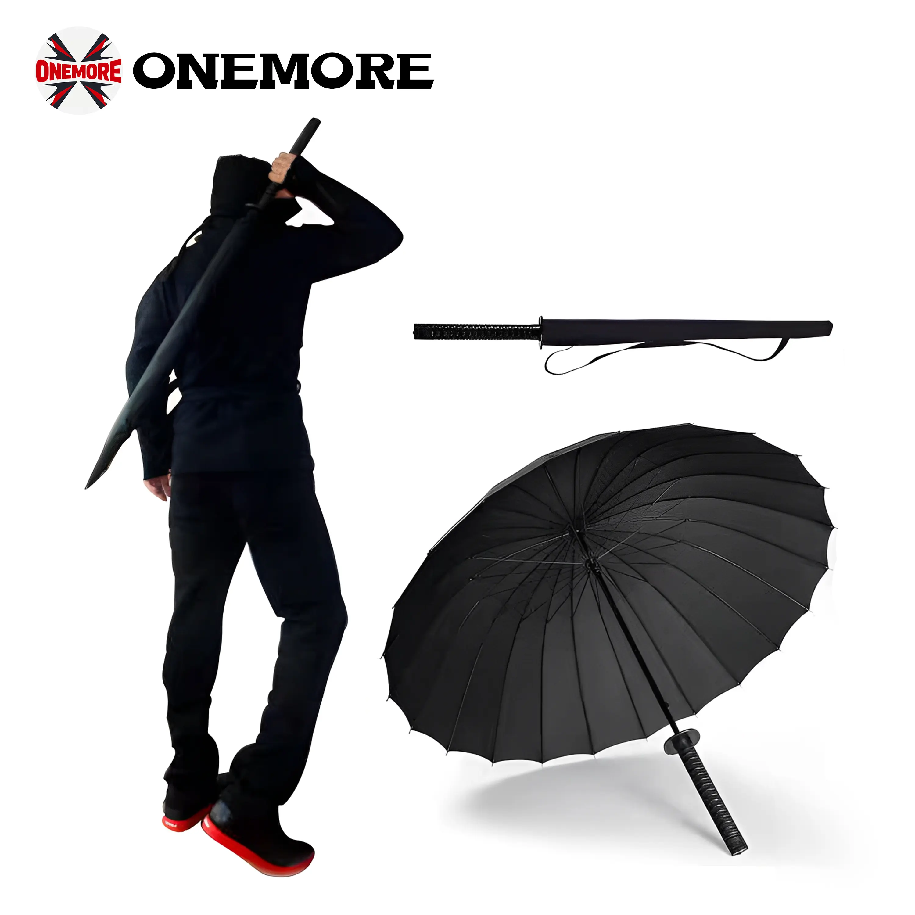 DKD Samurai Umbrella Metal Steel Windproof Semi-automatic Ninja Samurai Umbrella,Perfect Halloween gifts(24 Bone)