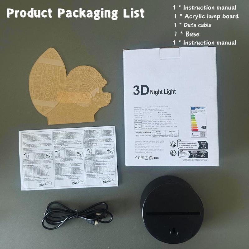 3D Football & Helmet Design Night Light, USB Powered Creative Desktop Lamp, Decorative Light for Home Bedroom Living Room