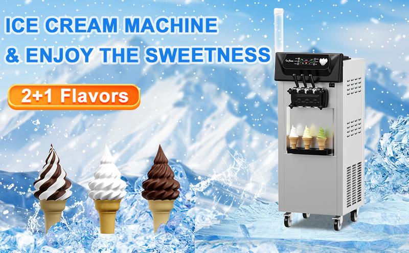 【GARVEE】Commercial Soft Ice Cream Machine 3 Flavors Clean Led Panel Perfect for Restaurants Snack Bar Supermarkets 2200W