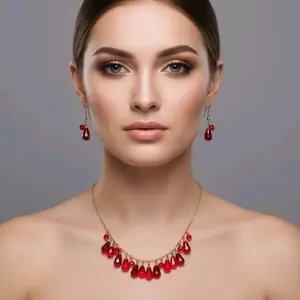 Abgaryan ART Pomegranate Seeds Jewelry Set with Teardrop Resin Beads Gold Plated Stainless Steel Minimalist Style Unisex Design for Anniversary Celebrations