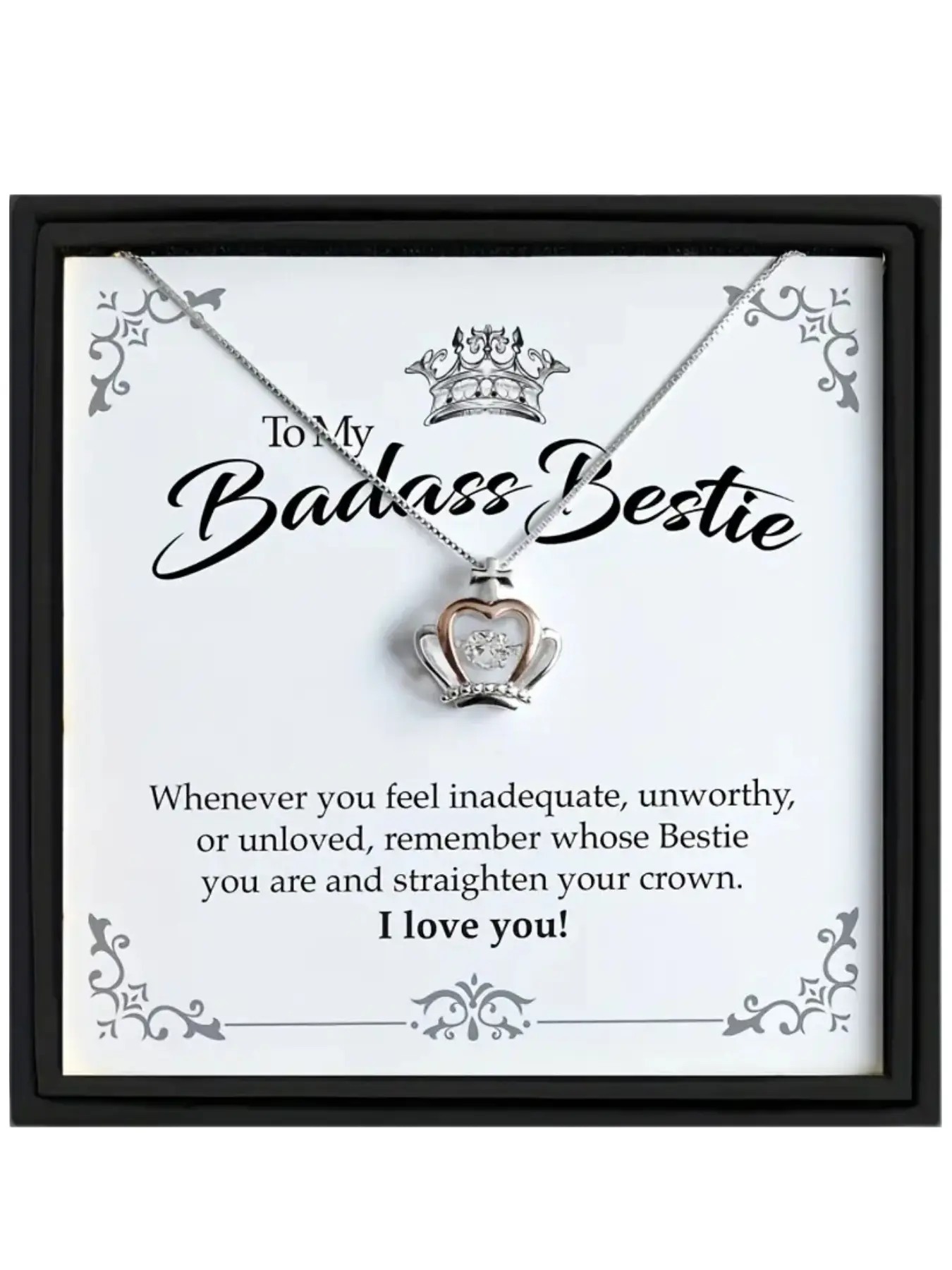Mother's Day Gift 1pcs To My Badass Bestie Crown Pendant Necklace, Exquisite Jewelry Gift, Friendship Gift, Christmas Gift, Includes Card and Box